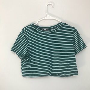 Cropped Forest Green and White Stripped Tee